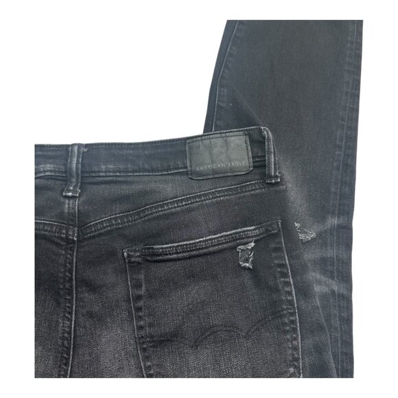 American Eagle AirFlex Ripped Skinny Jeans Black Wash Stretchy Size 31W x 32L - Picture 10 of 16